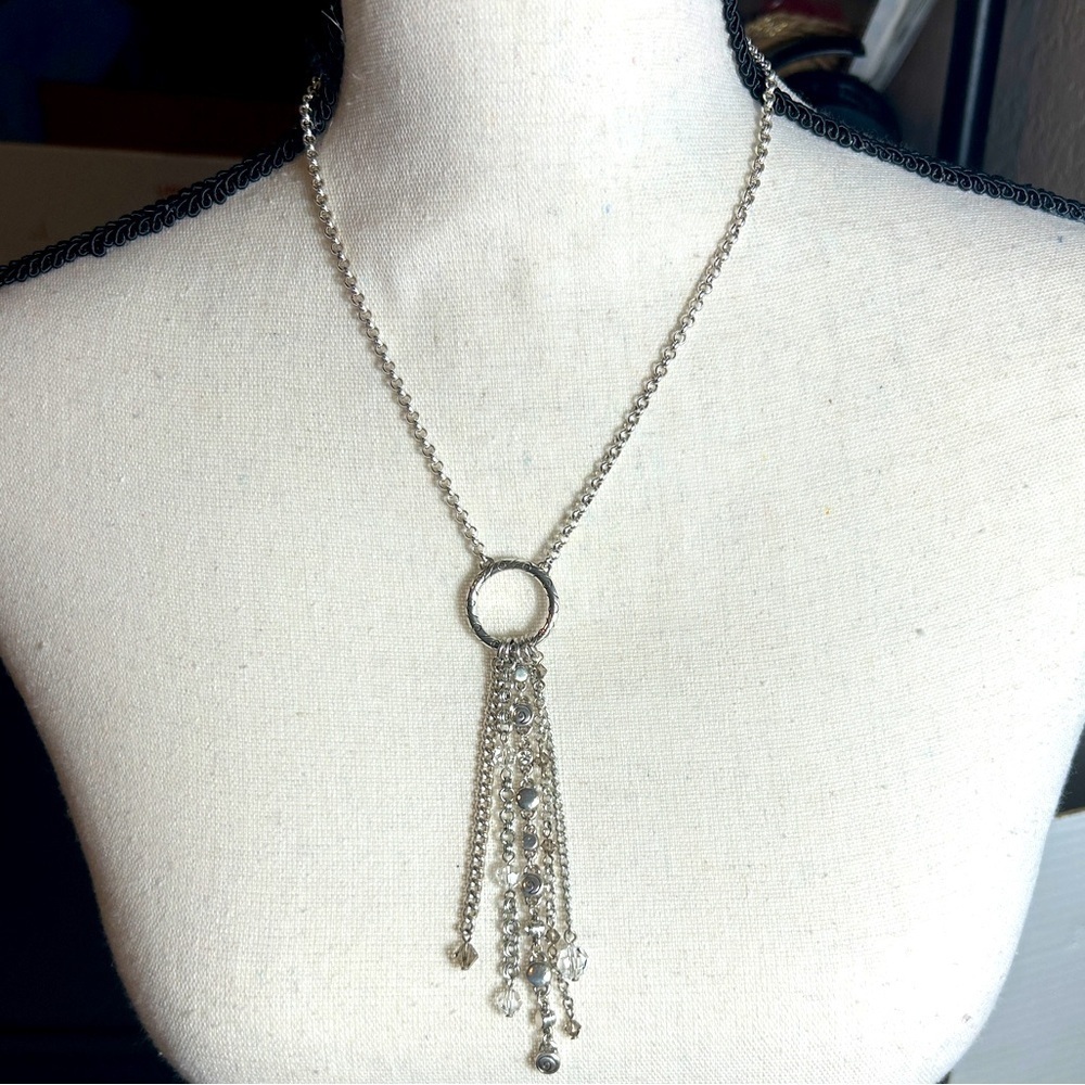Brighton Infinity Tassel Necklace Silver Plated Clear Crystals 18” Retired - Picture 1 of 14